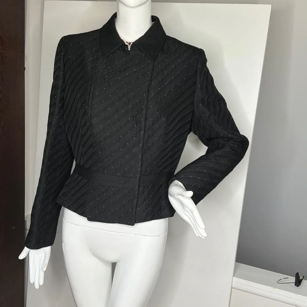 Valentino Sz 16 / 50 Wool Acetate Black Blush Pink Dot Snap Closure Jacket